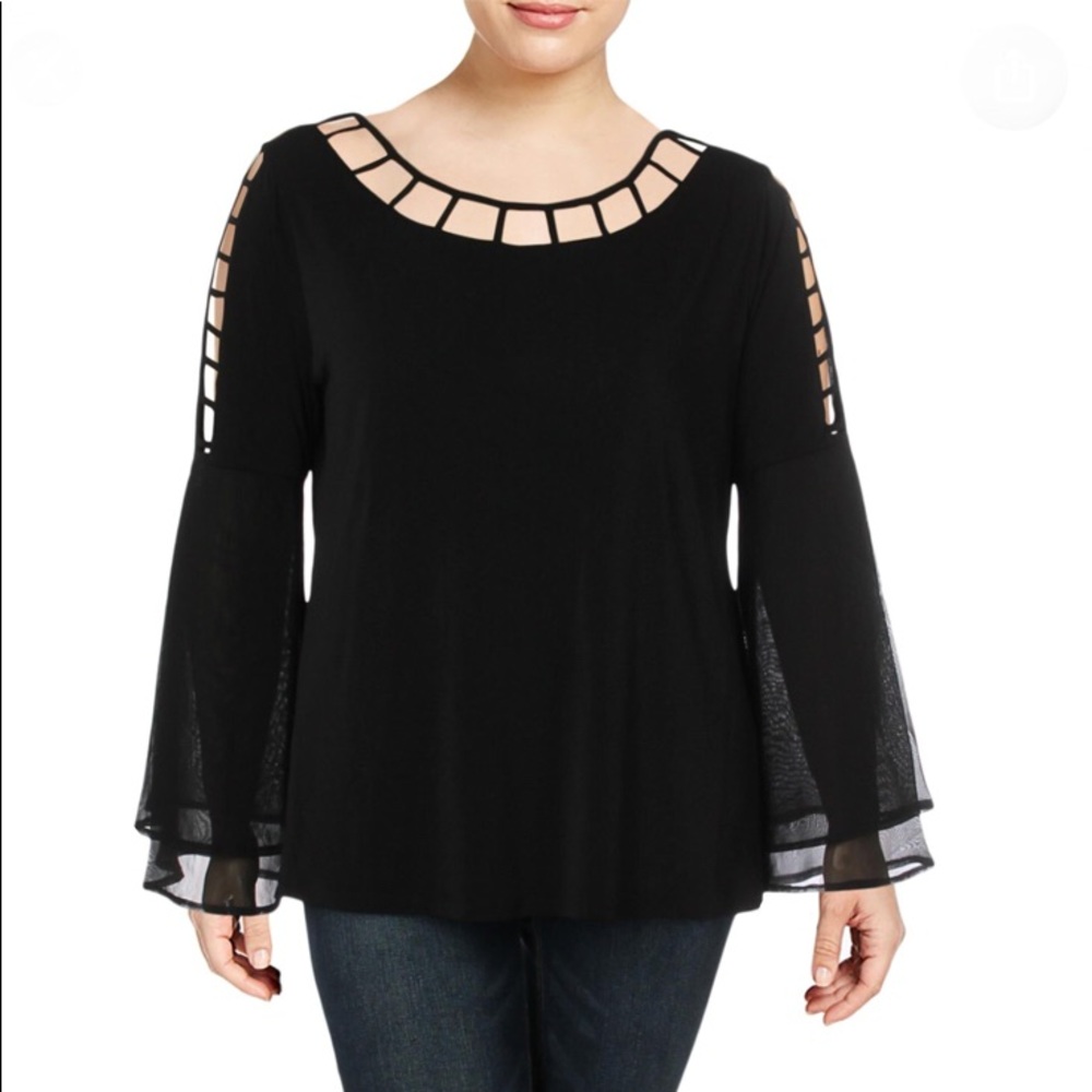 Black Label Plus Size Cutout Bell-Sleeve Top